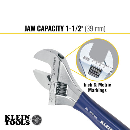 KLEIN TOOLS Adjustable Wrench with Extra-Wide Jaw, 8-Inch D509-8