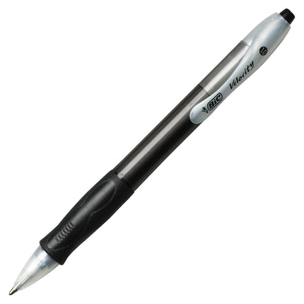 BIC Velocity Retractable Ballpoint Pens, Medium Point (1.0 mm), Black Ink Pens, 12-Count Pack, With Comfortable Grip