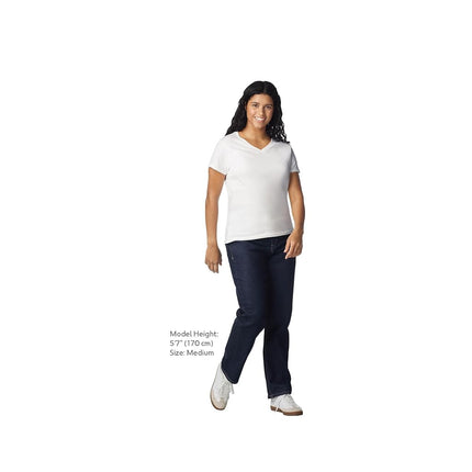 GILDAN Women's Heavy Cotton V-neck T-shirt, 2-pack T Shirt, White, M UK