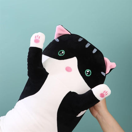 Giant Cat Pillow Plush Cartoon Kitty Sleeping Hugging Pillow, Cuddly Soft Long Kitten Body Pillow Doll Cat Cushion Toy for Kids Girlfriend (Black, 90cm/35.4inch)
