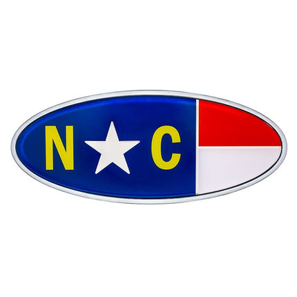 United Pacific 10975 Die-Cast Metal 7 ⅞” x 3 ¼” Chrome Oval Shape Emblem for Peterbilt, Mounting Stud w/Double-Sided Backing – ONE Emblem – North Carolina Flag