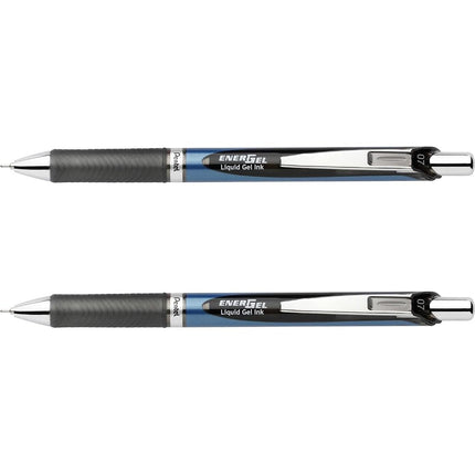 Pentel EnerGel RTX Stylo à bille gel liquide rétractable, (0,7 mm), Trait moyen, Pointe aiguille, Encre noire, Lot de 2 (BLN77BP2A)