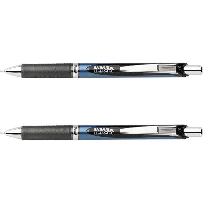Pentel EnerGel RTX Retractable Liquid Gel Pen, (0.7mm), Medium Line, Needle Tip, Black Ink, Pack of 2 (BLN77BP2A)
