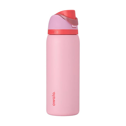 Botella de agua Owala FreeSip de acero inoxidable aislada con popote para deportes y viajes, a prueba de fugas, sin BPA, 945 ml, sabor Angel Food Cake