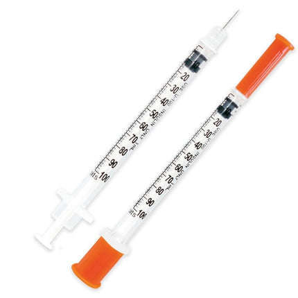GLUCO-CARE 1 ml/cc Syringes 27G x 1/2’’ (12.7mm), Orange Cap, 100/box