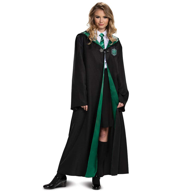 DISGUISE 107979T Harry Potter, Deluxe Wizarding World Hogwarts House Themed Robes, Dress Up Costume Accessory Slytherin Outerwear, Solid, Black & Green, Adult M (38-40)
