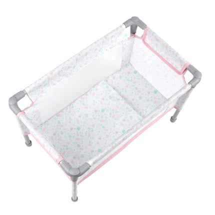 JC Toys - Foldable Travel Cot- Playground, dolls up to 45 cm, easily assembled and disassembled, includes bag, pillow and blanket, floral decoration, designed by Berenguer, + 3 years