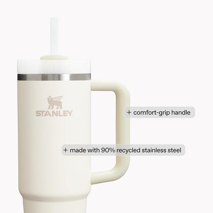 Vaso STANLEY Quencher H2.0 con asa y pajita, tapa Flowstate de 3 posiciones, compatible con el portavasos del coche, acero inoxidable aislado, sin BPA, 1.2 litros, color Hortensia