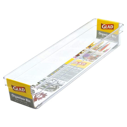 Glad GLD-71058 BIN Pantry, Kitchen Organization and Craft Storage Org W Nonslip Feet Rect Clear 12.9X3X2.2In, Plastic