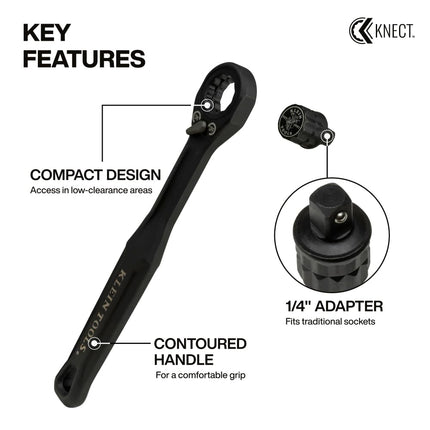 Klein Tools 65301ADP KNECT (S) Pass Through Ratchet and 1/4-Inch Socket Adapter Set, Compact and Comfortable Hand Tool, Backwards Compatible with 1/4-Inch Square Drive Sockets
