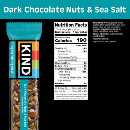 Kind Nut & Spice Bar Dark Chocolate Nuts & Sea Salt 40 g (Pack of 12)