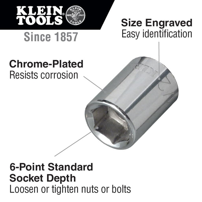 1/2-Inch Standard 6-Point Socket, 3/8-Inch Drive Klein Tools 65702