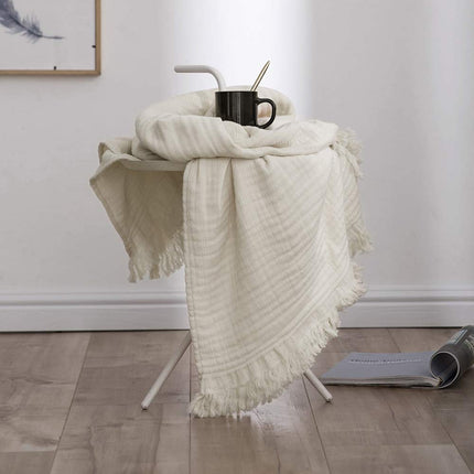 Simple&Opulence Cotton Muslin Throw Blanket for Bed, Couch, Knit Woven Gauze Blanket with Tassels, Soft Lightweight Cozy Pre-Washed Breathable Farmhouse Decoration for All-Season (Cream)