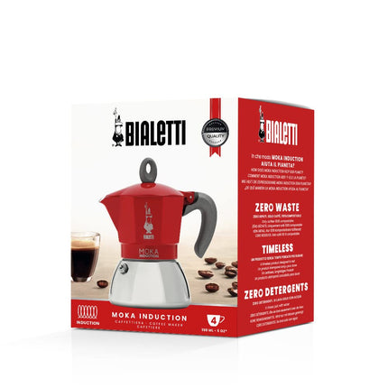 Bialetti New Moka Induction InBialetti Moka Induction Stovetop Coffee Maker (3 cup) - Redduction Coffee Pot, 4 Cups, 150 ml, Aluminium, Red
