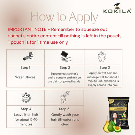 Kokila Unisex Hair Color Shampoo Enriched With Almond Oil in Just 5 Minute, Long-Lasting Instant Hair Color Black Pack of 15 (18ML Each)