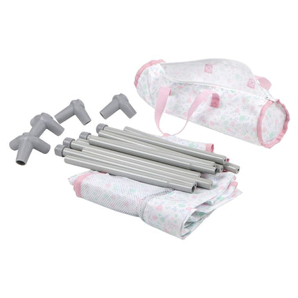 JC Toys - Foldable Travel Cot- Playground, dolls up to 45 cm, easily assembled and disassembled, includes bag, pillow and blanket, floral decoration, designed by Berenguer, + 3 years