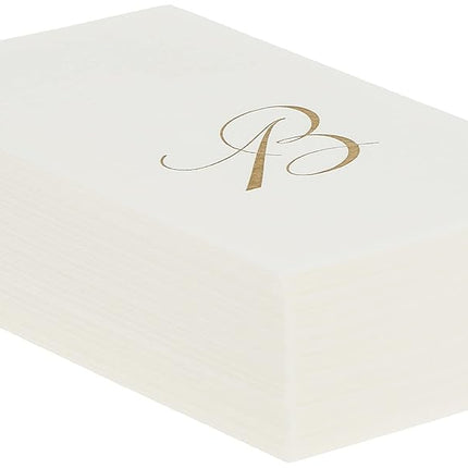 Caspari White Pearl Paper Linen Guest Towels, Monogram Initial B, Pack of 24