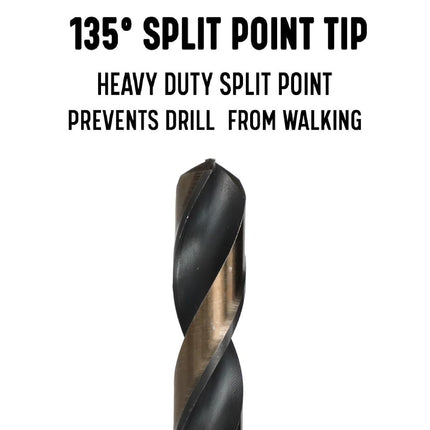 Broca Drill America de contratista de acero de alta velocidad con vástago reducido de 1-13/32" negro y dorado con vástago de 1/2" de 3 caras, serie KFD3F