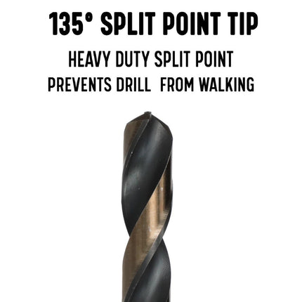 Drill America 61/64" Reduced Shank High Speed Steel Black & Gold Contractor Drill Bit with 3-Flat 1/2" Shank, KFD3F Series