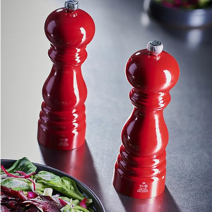 PEUGEOT - Paris u'Select 18 cm Salt Mill - 6 Predefined Grind Settings - Made With PEFC Certified Wood - Made In France - Glossy Passion Red Colour