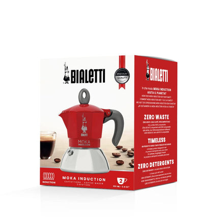 Bialetti New Moka Induction Induction Coffee Maker, 2 Cups, 100 milliliters, Aluminium, Red [Energy Class A+]