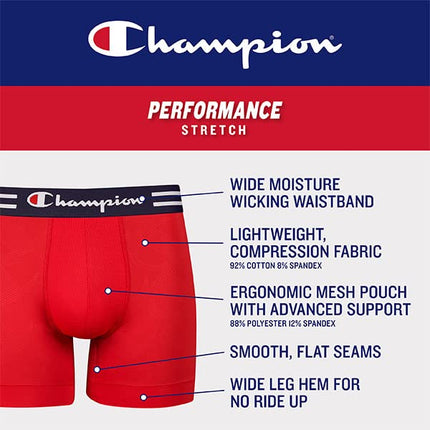 Champion Men's Boxer Briefs, Performance Stretch, Moisture Wicking, Multi-Pack, Long Leg-Black-3 Pack, S (Pack of 3)