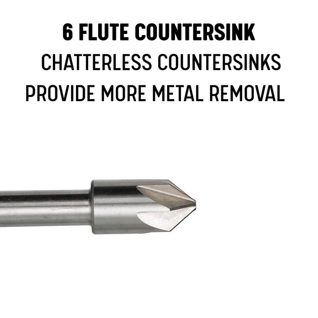 Drill America DEWCHAT Series High-Speed Steel Chatterless Countersink, 6 Flute, 1" Shank Diameter, 1-3/4" Size, 90 Degrees Angle (Pack of 1)