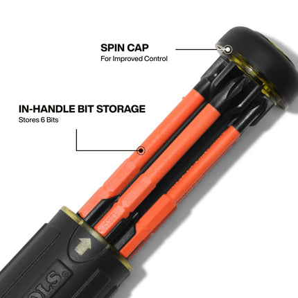 Klein Tools 32306INS 6-in-1 Insulated Multi-Bit Screwdriver, Multi-Bit Driver with Auto-Locking Collar, 1000V Rated, in-Handle Bit Storage