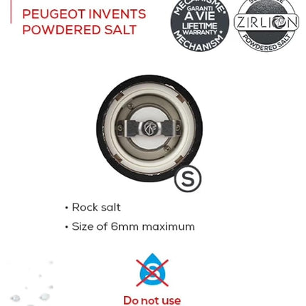 PEUGEOT - Paris u'Select 12 cm Salt Mill - 6 Predefined Salt Grinder Settings - Powdered Salt Innovation, Zirlion Mechanism - PEFC-Certified Wood - Made in France - Chocolate Finish