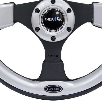 NRG Innovations NRG-RST-001SL Reinforced Steering Wheel- 320mm Sport Steering Wheel with Black Leather/Silver Molded Trim