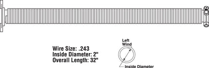 Prime-Line Products GD 12233 Left Wind Torsion Spring, 0.243 x 2-Inch x 32-Inch, Yellow
