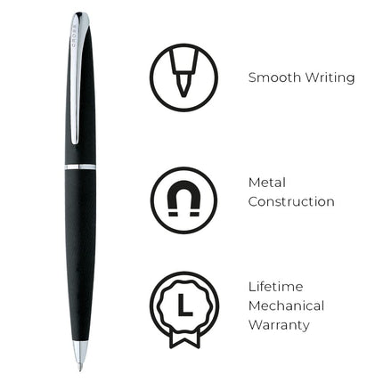 CROSS ATX - Basalt Ballpoint Pen with Chrome Plated Attributes + Box, Black