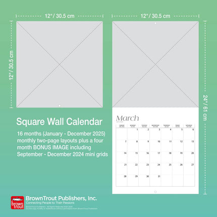 Mustang OFFICIAL | 2025 12 x 24 Inch Monthly Square Wall Calendar | Foil Stamped Cover | Plastic-Free | BrownTrout | Ford Motor Muscle Car