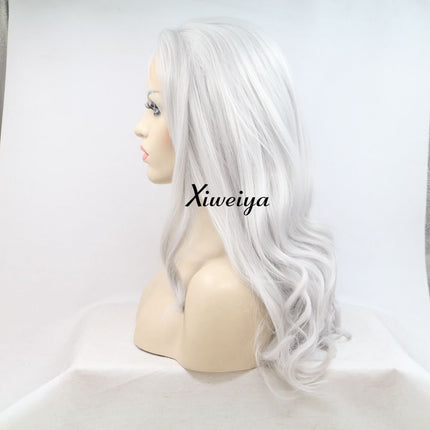 Xiweiya Wigs Heat Resistant Fiber Hair Side Part Body Wave Silver Grey Synthetic Lace Front Wigs for Women Makeup Christmas Cosplay Party Wig