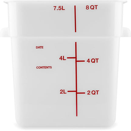 Carlisle FoodService Products Contenedor de almacenamiento de plástico Squares, Contenedor de alimentos, Contenedor cuadrado con diseño apilable para almacenar alimentos, 8 cuartos de galón, Blanco, (Paquete de 6)