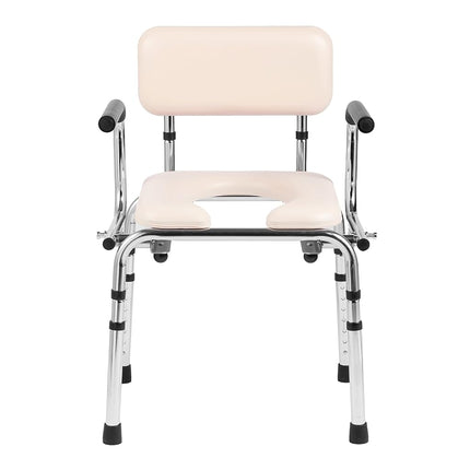 VEVOR Commode Chair, Bedside Commode with Padded Seat, Drop-Down Arms, 7-Level Adjustable Height, 5.8L Removable Bucket, Easy to Assemble, 350LBS Capacity, Portable Toilet for Adults Seniors
