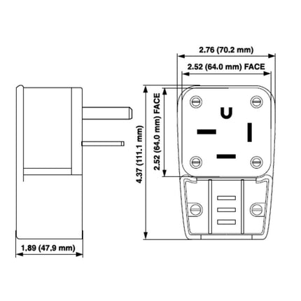 Leviton Straight Blade Plug, 50 Amp, 250 Volt- 3PY, Industrial Grade, Grounding, Angle, 08452-00P, Black