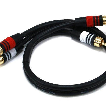 Monoprice Premium 2 RCA Plug/2 RCA Plug Cable - 1.83M (6ft) - Black, M/M, 22AWG Conductor, Gold Plated Connector