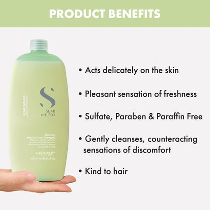 Alfaparf Milano Semi di Lino Scalp Calming Low Shampoo - Restores Natural Scalp and Hair Balance - Probiotics Blend and Antioxidant Formula - 33.8 oz