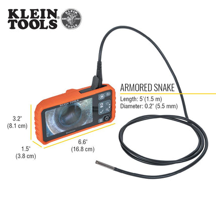 Klein Tools ET18 Plumbing Borescope with 5.5 mm 4.9-Foot Armored Waterproof Gooseneck Snake, LEDs, 4.3-Inch LCD, Endoscope Inspection Camera
