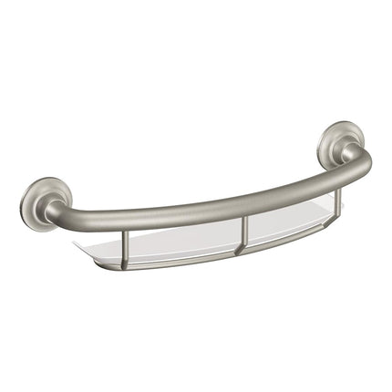 Moen Home Care Barre d'appui de sécurité pour salle de bain de 40 cm pour baignoire et douche avec étagère de rangement, produit d'aide pour personnes âgées, nickel brossé, R2356DBN