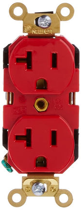 Leviton 5362-R 20-Amp, 125-Volt, Industrial Heavy Duty Grade, Straight Blade, Industrial Grade, Self Grounding, Red