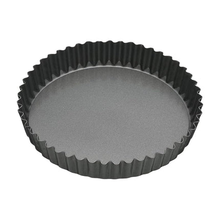 MasterClass Non-Stick Loose Tart and Quiche Tin with PTFE, PFOA and BPA Free Non Stick, Robust 1mm Thick Carbon Steel Fluted Carbon Steel, Round 25cm (10"), Grey