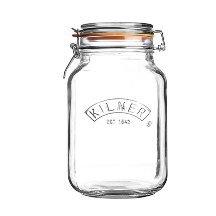 Kilner Square Clip Top Jar 0.5 Litre (500ml) Airtight Glass Jar for Storing Chutneys Pickled Fruits Rice Lentils Dry Foods