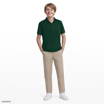 Polo à manches courtes pour uniforme scolaire Izod pour garçons, fermeture boutonnée, matière anti-humidité haute performance, Hunter, 10-12