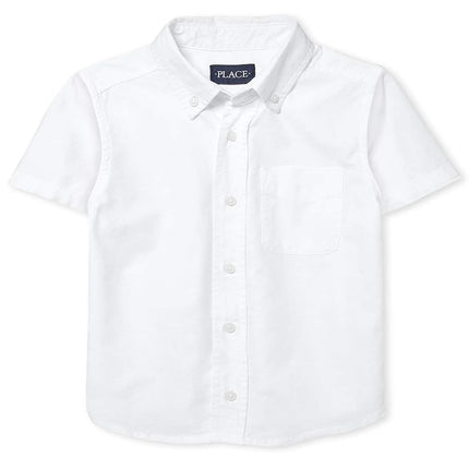 The Children's Place Boys' Short Sleeve Husky Button Down Shirt, White, XL_(14H)