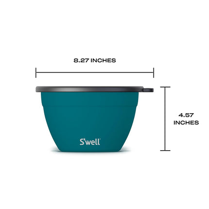 S'well Stainless Steel Salad Bowl Kit 64oz, Peacock Blue, Comes with 2oz Mini Canister and Removable Tray for Organization, Leakproof, Easy to Clean, Dishwasher Safe