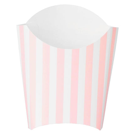 Bio Tek 3.9 x 2.6 x 3.5 Inch French Fry Cup, 100 Disposable Snack Cups - Stackable, Sustainable, Pink and White Paper 2 Ounce Fry Holder, for Fries, Onion Rings, Popcorn, or Cookies - Restaurantware