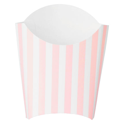 Bio Tek 3.9 x 2.6 x 3.5 Inch French Fry Cup, 100 Disposable Snack Cups - Stackable, Sustainable, Pink and White Paper 2 Ounce Fry Holder, for Fries, Onion Rings, Popcorn, or Cookies - Restaurantware