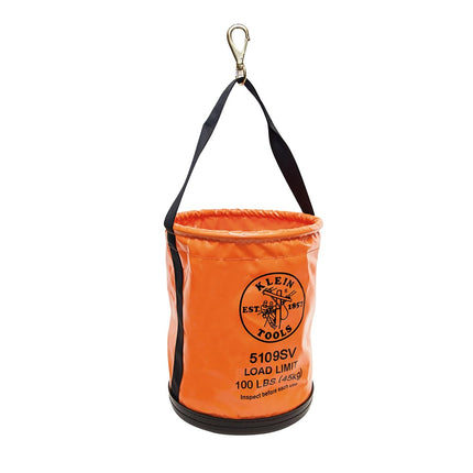 KLEIN TOOLS Utility Tool Bucket, Vinyl Lineman Bucket with Swivel Snap and Web Handle, 30 cm, 45 kg Load Rated Tool Holder, 5109SV, Orange